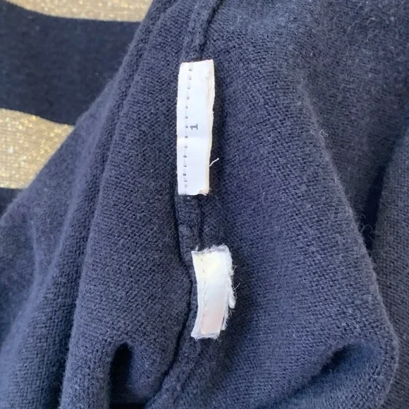 Michael Michael Kors Navy & Gold Striped Knit Top (S) | Grommet V-Neck Detail | - Picture 7 of 7